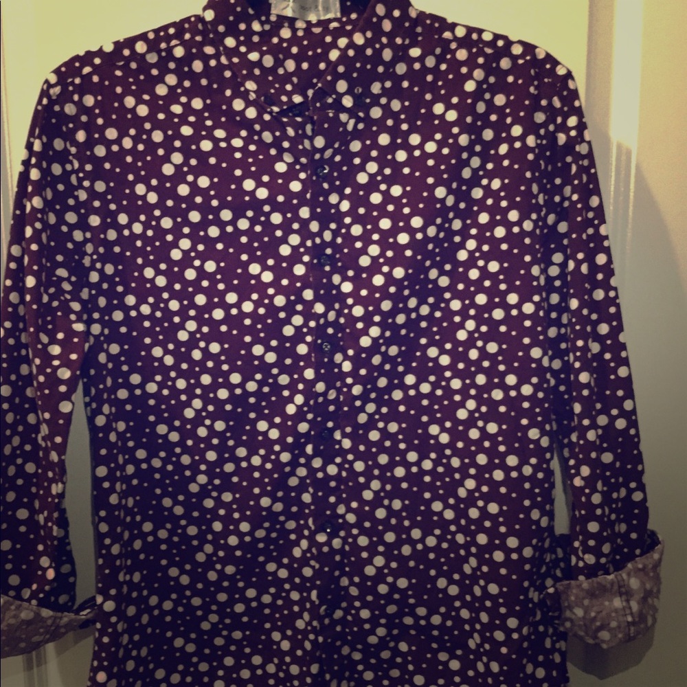 Burgundy polka dot button down